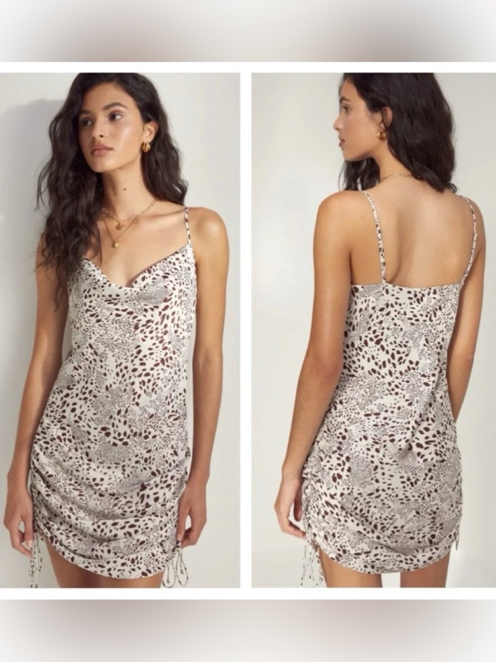 Wilfred Aritzia Only Ruched Slip Dress Birch Bitter Chocolate Leopard Print XS